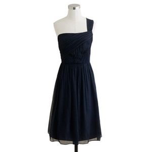 J.CREW Navy Silk Chiffon Petite Lucienne Dress 4P